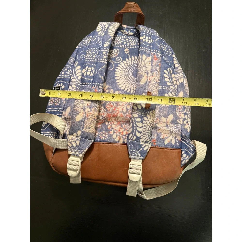Herschel Supply Co Heritage Backpack Blue Floral Batik Print Faux Leather Basej